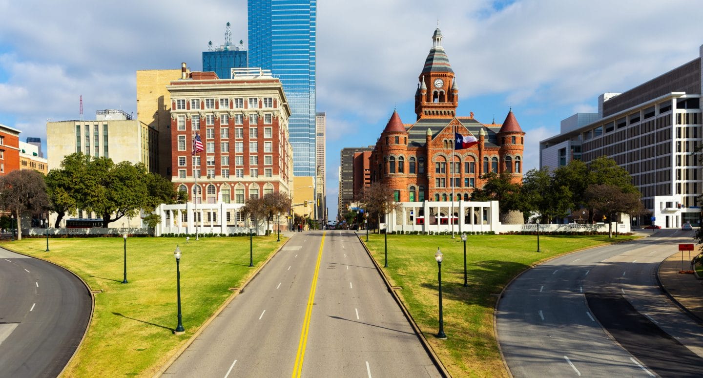 Dealey Plaza, city park and National Historic Landmark in downtown Dallas, Texas.